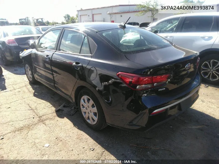 2021 Kia Rio Lx VIN: 3KPA24AD0ME393874 Lot: 39782655