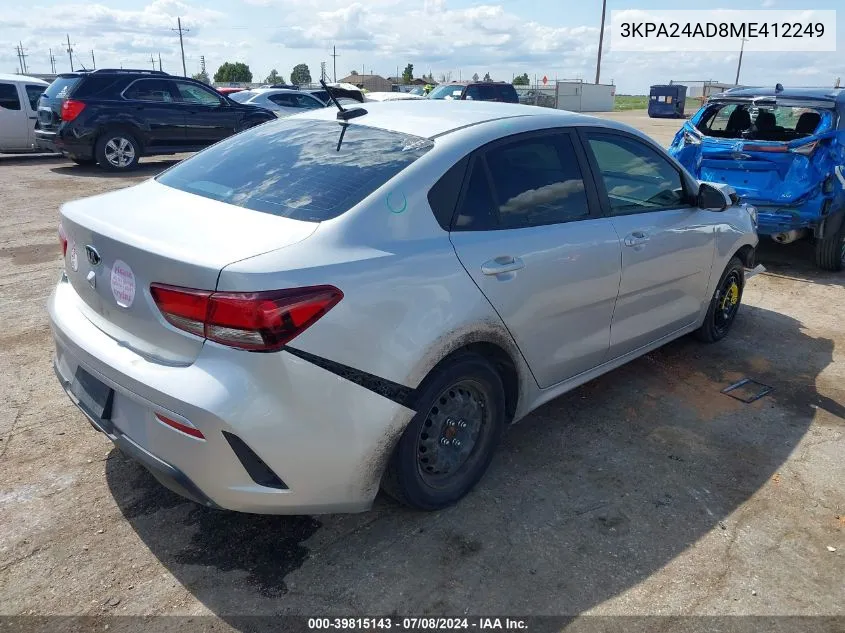 2021 Kia Rio Lx VIN: 3KPA24AD8ME412249 Lot: 39815143