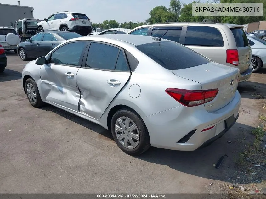 2021 Kia Rio Lx VIN: 3KPA24AD4ME430716 Lot: 39894515