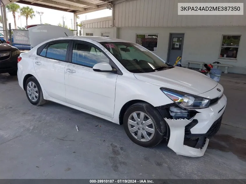 2021 Kia Rio Lx VIN: 3KPA24AD2ME387350 Lot: 39910187