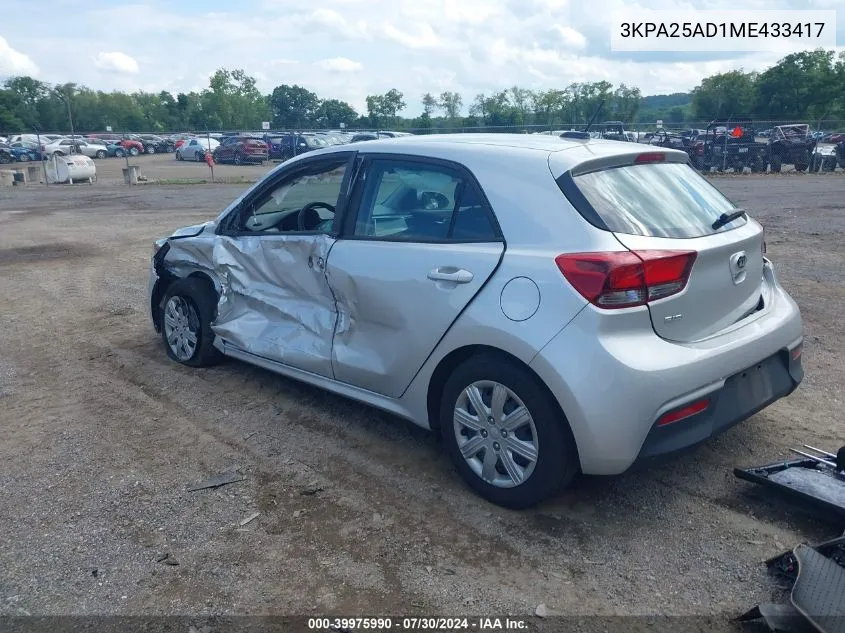 2021 Kia Rio 5-Door S VIN: 3KPA25AD1ME433417 Lot: 39975990