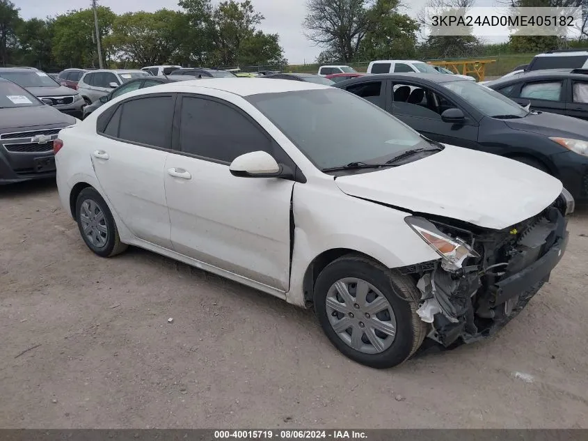 2021 Kia Rio S VIN: 3KPA24AD0ME405182 Lot: 40015719