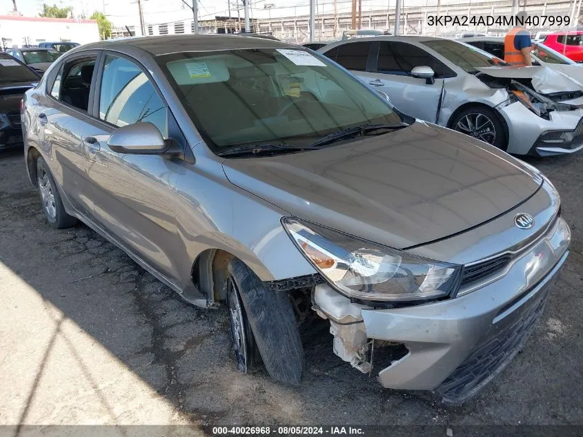 2021 Kia Rio S VIN: 3KPA24AD4MN407999 Lot: 40026968