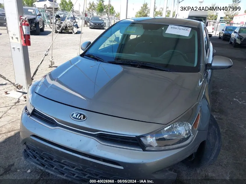 2021 Kia Rio S VIN: 3KPA24AD4MN407999 Lot: 40026968