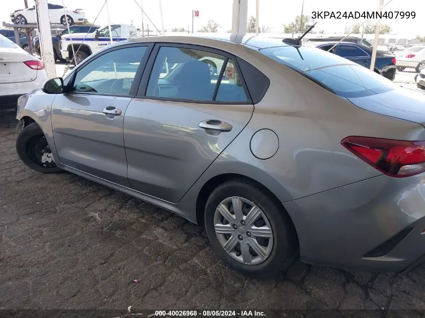 2021 Kia Rio S VIN: 3KPA24AD4MN407999 Lot: 40026968