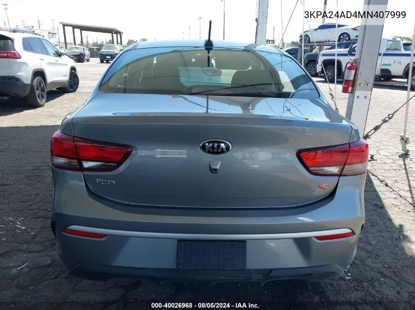 2021 Kia Rio S VIN: 3KPA24AD4MN407999 Lot: 40026968