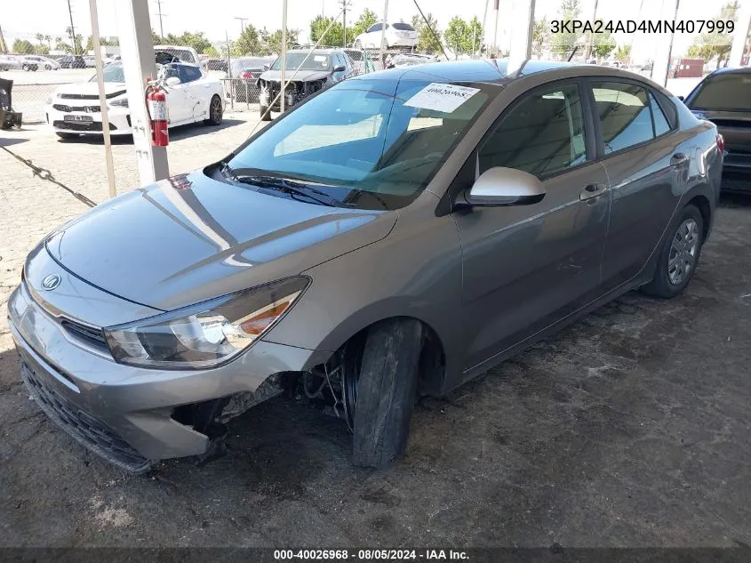 2021 Kia Rio S VIN: 3KPA24AD4MN407999 Lot: 40026968