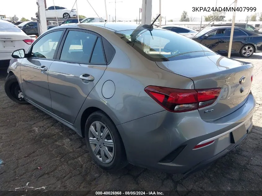 2021 Kia Rio S VIN: 3KPA24AD4MN407999 Lot: 40026968