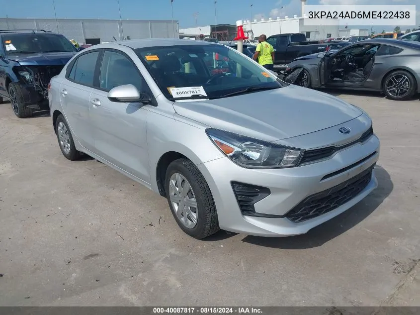 2021 Kia Rio S VIN: 3KPA24AD6ME422438 Lot: 40087817