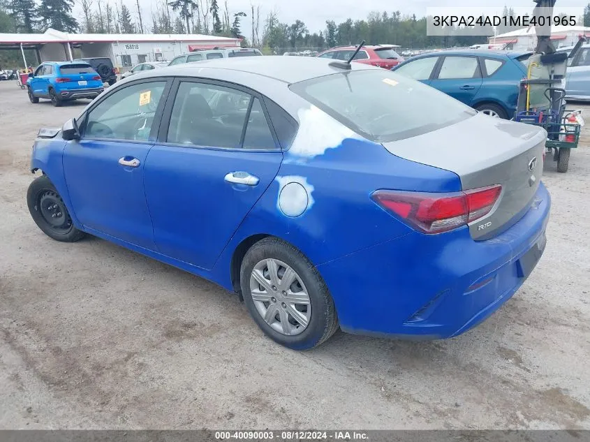 3KPA24AD1ME401965 2021 Kia Rio S