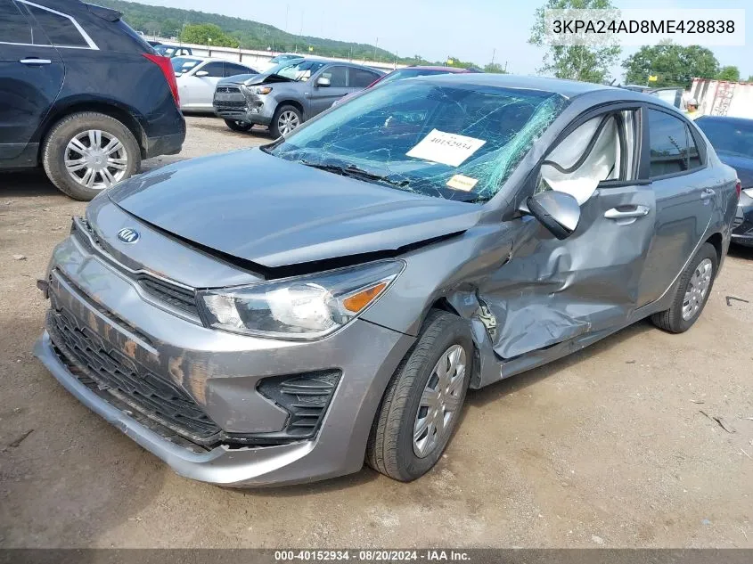 2021 Kia Rio S VIN: 3KPA24AD8ME428838 Lot: 40152934