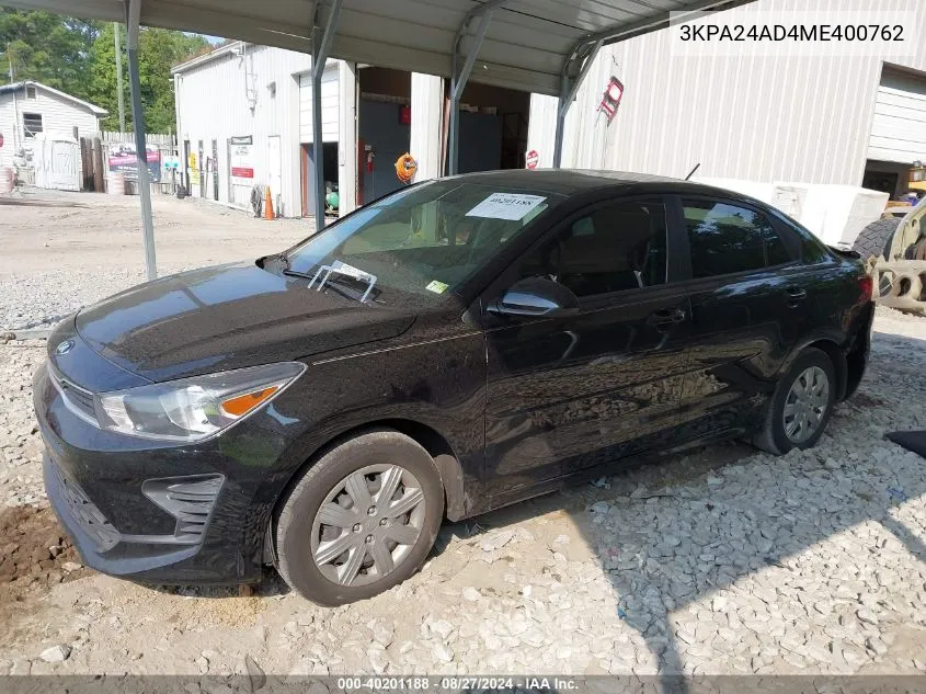 2021 Kia Rio Lx VIN: 3KPA24AD4ME400762 Lot: 40201188