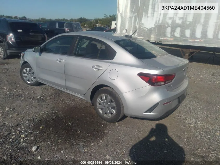 2021 Kia Rio S VIN: 3KPA24AD1ME404560 Lot: 40298594