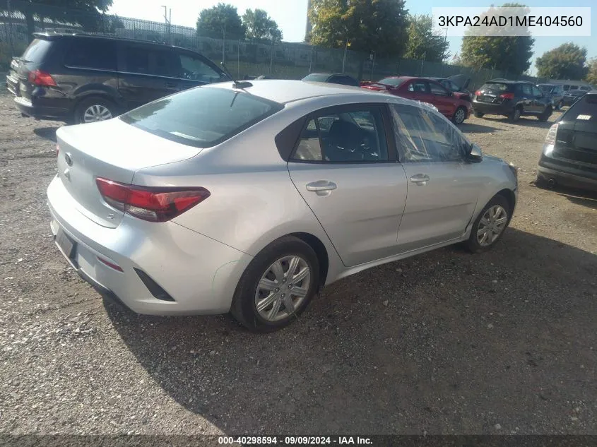 2021 Kia Rio S VIN: 3KPA24AD1ME404560 Lot: 40298594