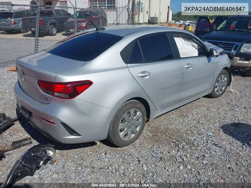 2021 Kia Rio S VIN: 3KPA24AD8ME406547 Lot: 40308542