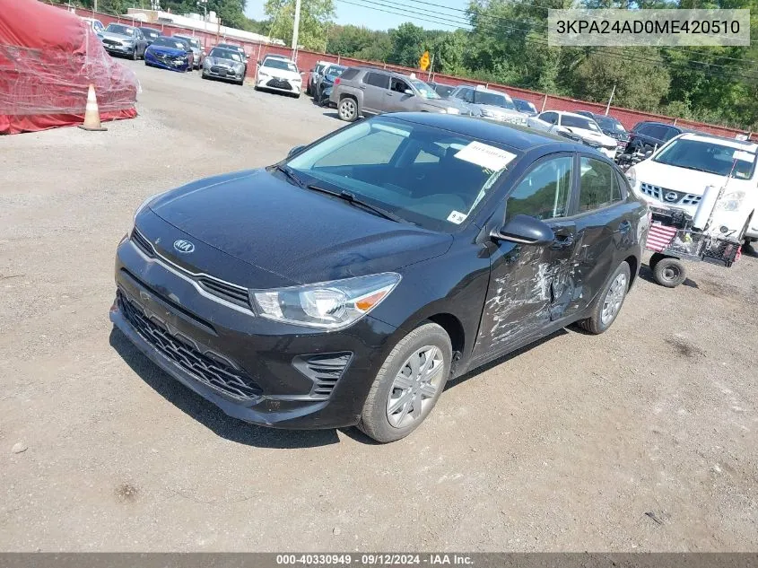 2021 Kia Rio S VIN: 3KPA24AD0ME420510 Lot: 40330949