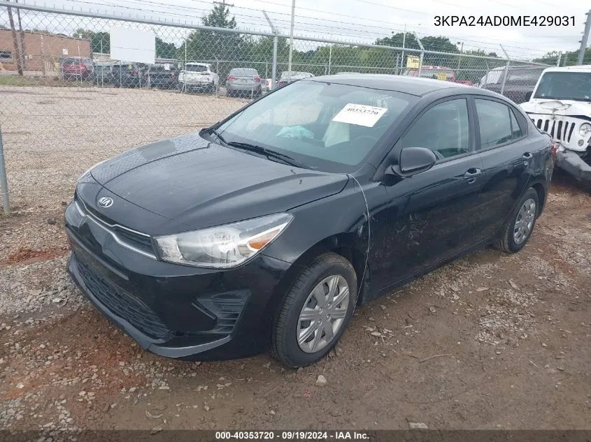 2021 Kia Rio Lx VIN: 3KPA24AD0ME429031 Lot: 40353720