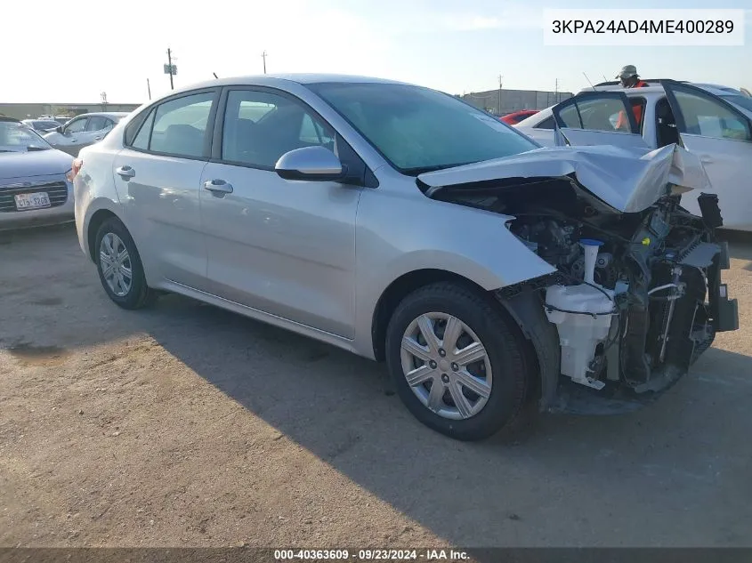 2021 Kia Rio Lx VIN: 3KPA24AD4ME400289 Lot: 40363609