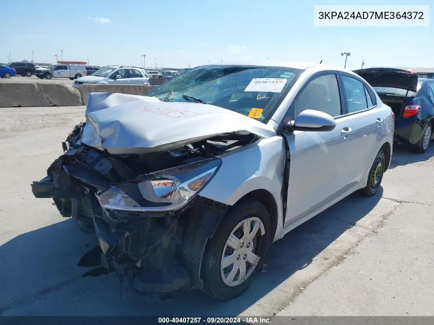 2021 Kia Rio S VIN: 3KPA24AD7ME364372 Lot: 40407257