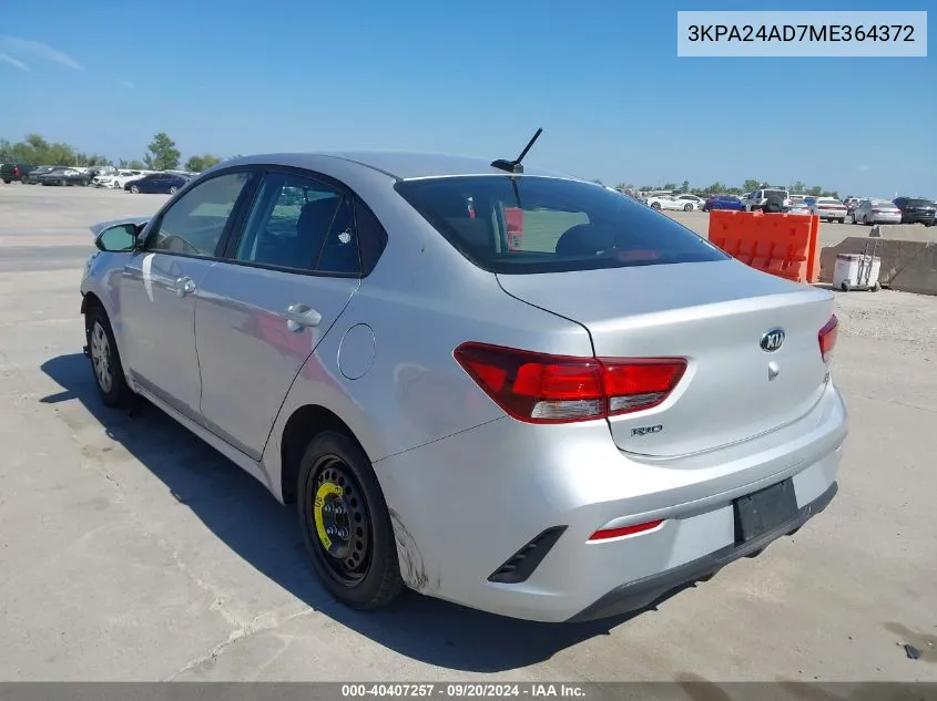 2021 Kia Rio S VIN: 3KPA24AD7ME364372 Lot: 40407257