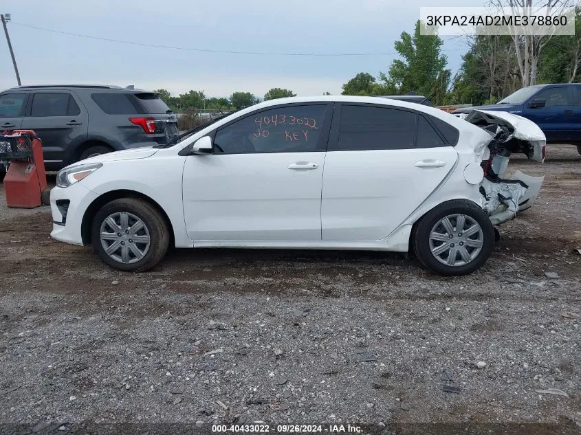 2021 Kia Rio Lx/S VIN: 3KPA24AD2ME378860 Lot: 40433022