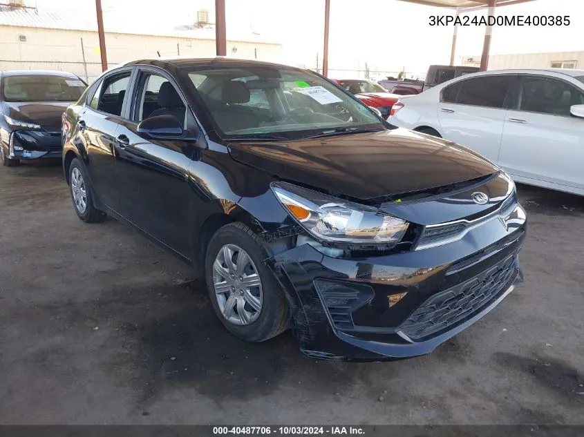 2021 Kia Rio Lx VIN: 3KPA24AD0ME400385 Lot: 40487706