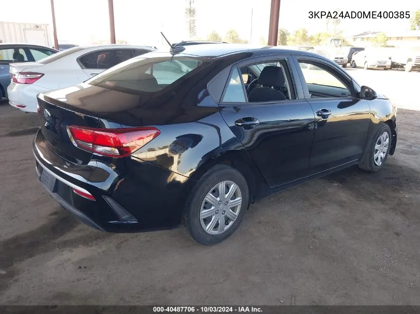 2021 Kia Rio Lx VIN: 3KPA24AD0ME400385 Lot: 40487706