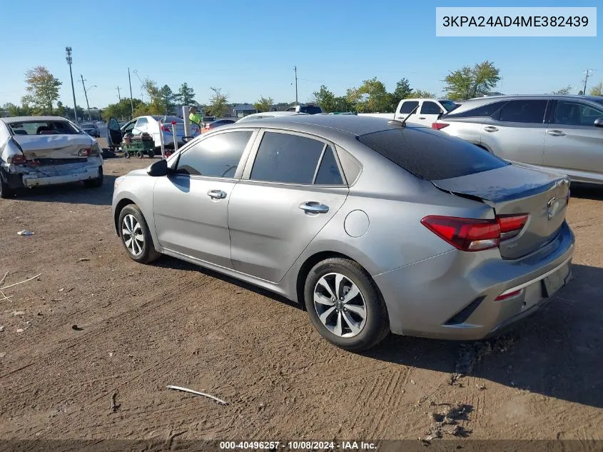 2021 Kia Rio Lx/S VIN: 3KPA24AD4ME382439 Lot: 40496257