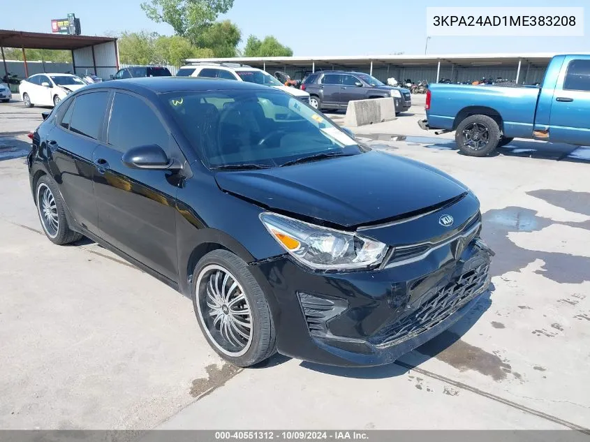 2021 Kia Rio Lx VIN: 3KPA24AD1ME383208 Lot: 40551312