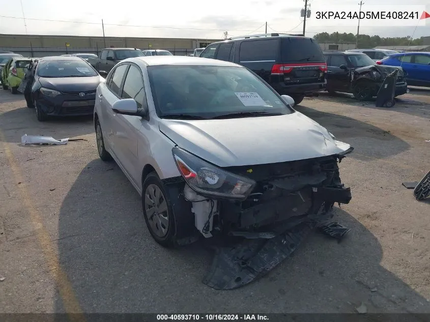 2021 Kia Rio S VIN: 3KPA24AD5ME408241 Lot: 40593710