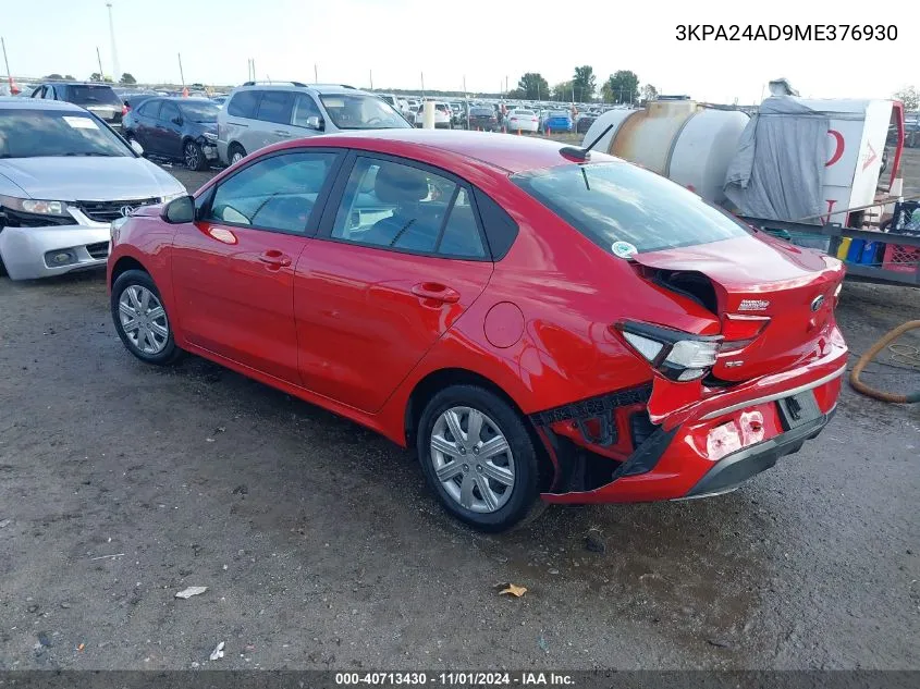 2021 Kia Rio S VIN: 3KPA24AD9ME376930 Lot: 40713430