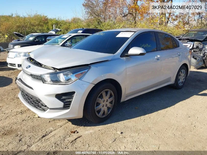 2021 Kia Rio Lx VIN: 3KPA24AD2ME407029 Lot: 40763765