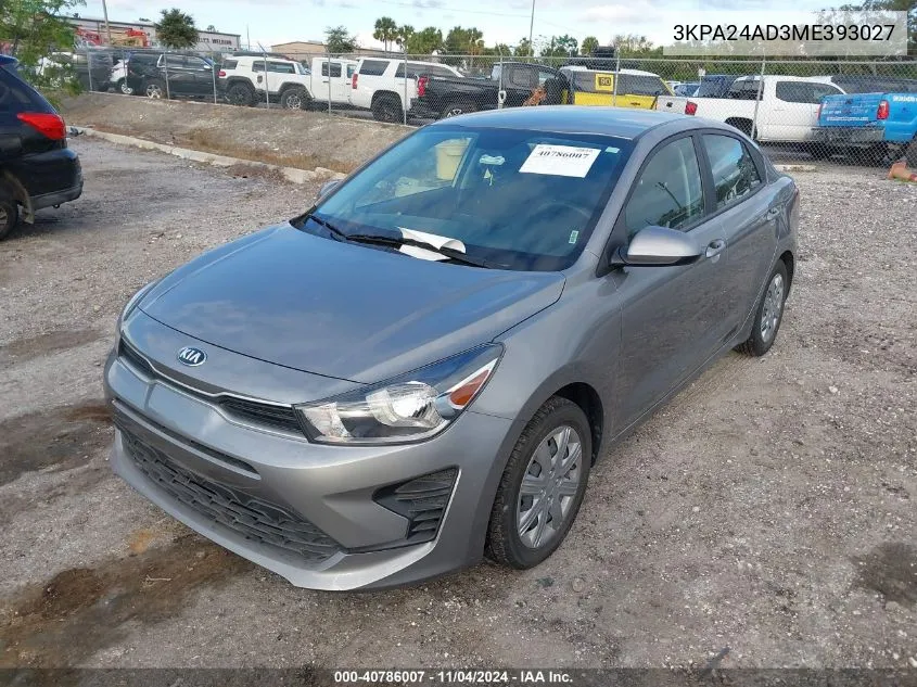 2021 Kia Rio S VIN: 3KPA24AD3ME393027 Lot: 40786007