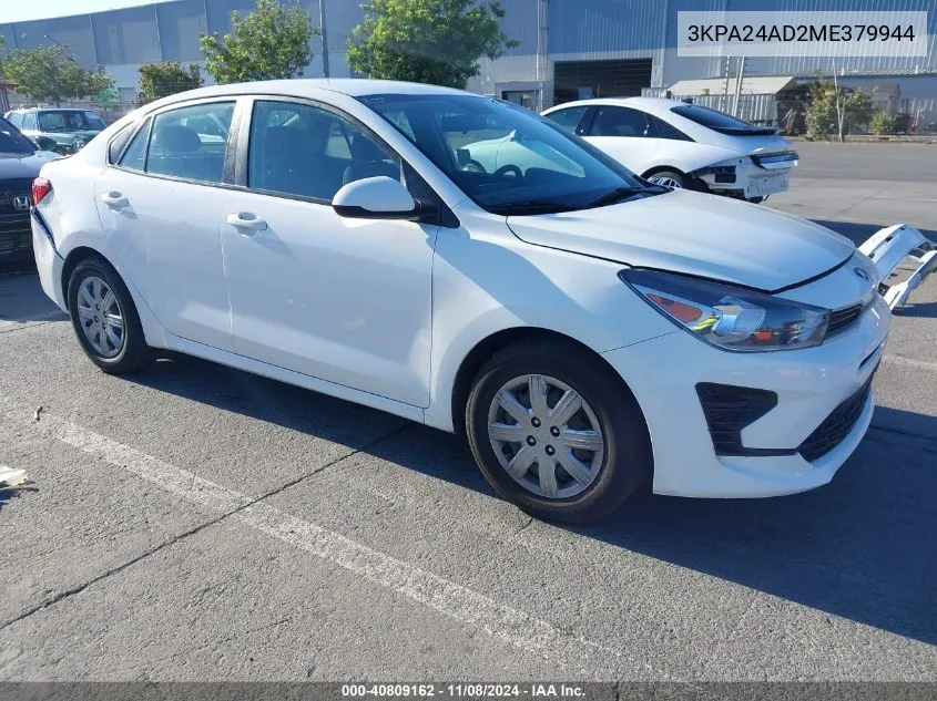 2021 Kia Rio S VIN: 3KPA24AD2ME379944 Lot: 40809162