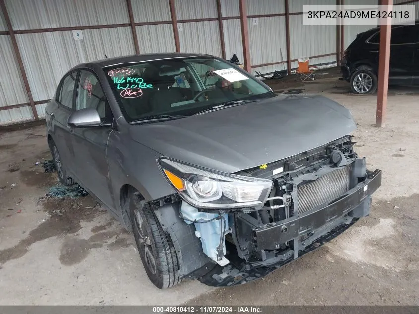 2021 Kia Rio S VIN: 3KPA24AD9ME424118 Lot: 40810412