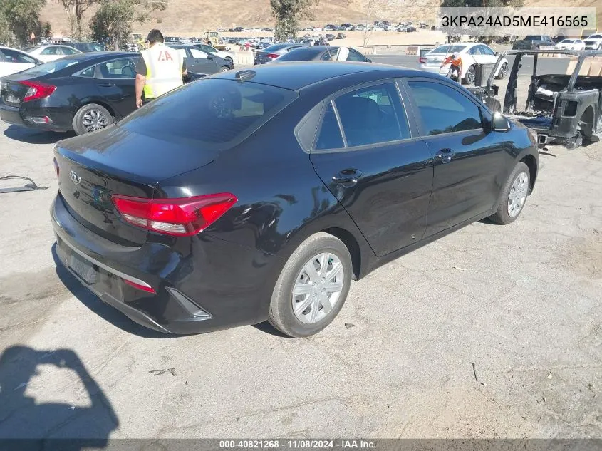 2021 Kia Rio Lx VIN: 3KPA24AD5ME416565 Lot: 40821268