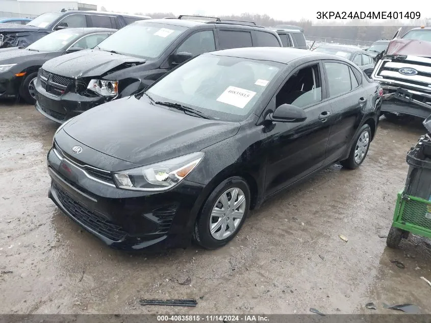 2021 Kia Rio S VIN: 3KPA24AD4ME401409 Lot: 40835815