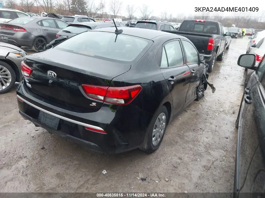 2021 Kia Rio S VIN: 3KPA24AD4ME401409 Lot: 40835815