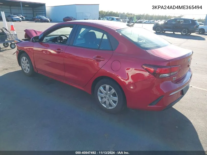 2021 Kia Rio S VIN: 3KPA24AD4ME365494 Lot: 40847492