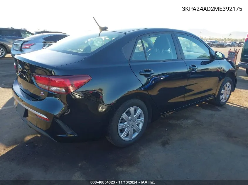 2021 Kia Rio S VIN: 3KPA24AD2ME392175 Lot: 40854323