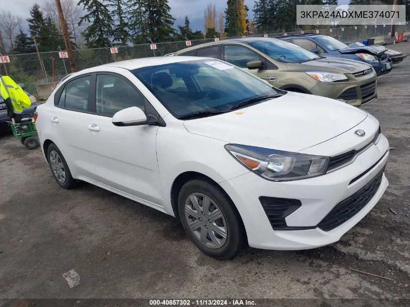 2021 Kia Rio S VIN: 3KPA24ADXME374071 Lot: 40857302