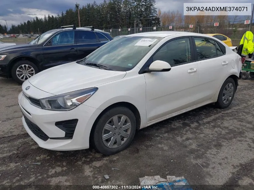 2021 Kia Rio S VIN: 3KPA24ADXME374071 Lot: 40857302