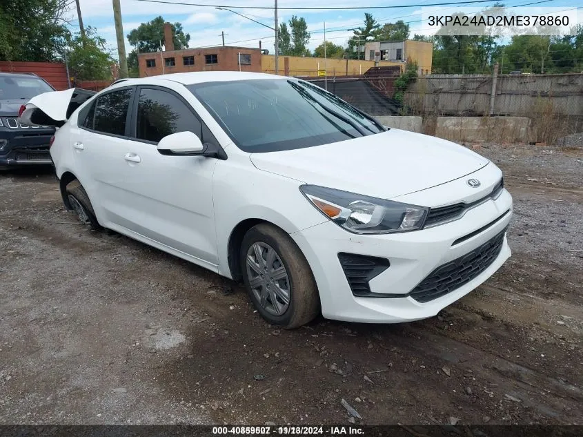 2021 Kia Rio Lx VIN: 3KPA24AD2ME378860 Lot: 40859507