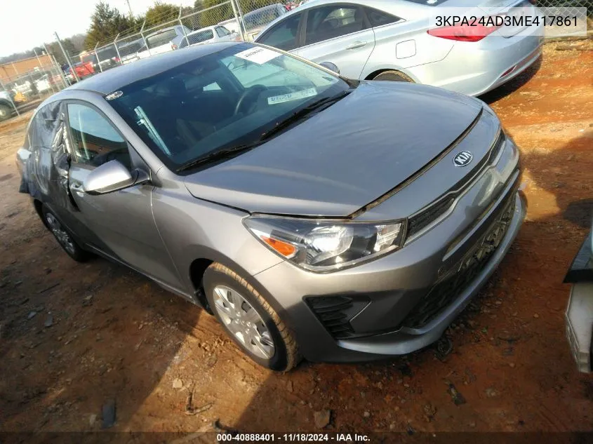 2021 Kia Rio S VIN: 3KPA24AD3ME417861 Lot: 40888401