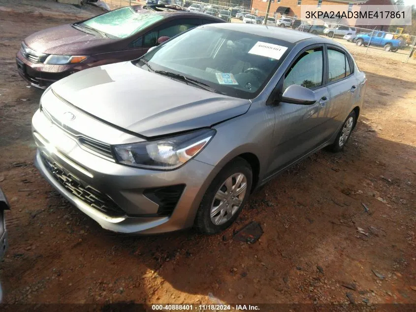 2021 Kia Rio S VIN: 3KPA24AD3ME417861 Lot: 40888401