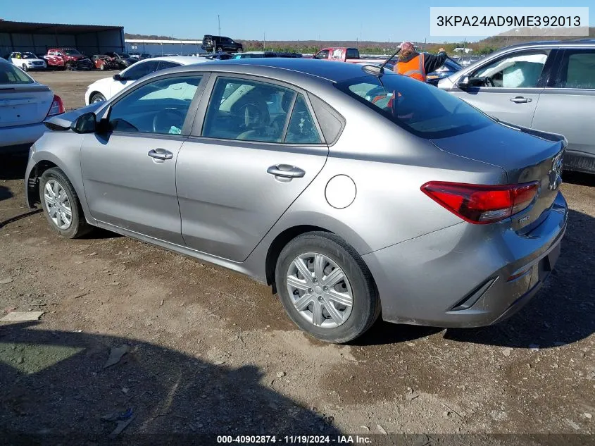 2021 Kia Rio S VIN: 3KPA24AD9ME392013 Lot: 40902874