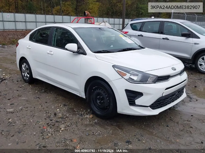 2021 Kia Rio S VIN: 3KPA24AD0ME382907 Lot: 40903792