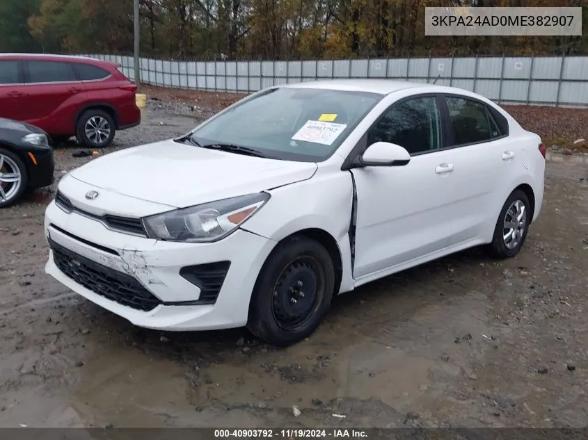 2021 Kia Rio S VIN: 3KPA24AD0ME382907 Lot: 40903792