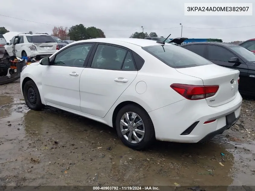 2021 Kia Rio S VIN: 3KPA24AD0ME382907 Lot: 40903792