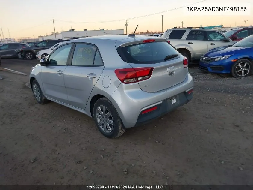 2022 Kia Rio 5-Door VIN: 3KPA25AD3NE498156 Lot: 12099790